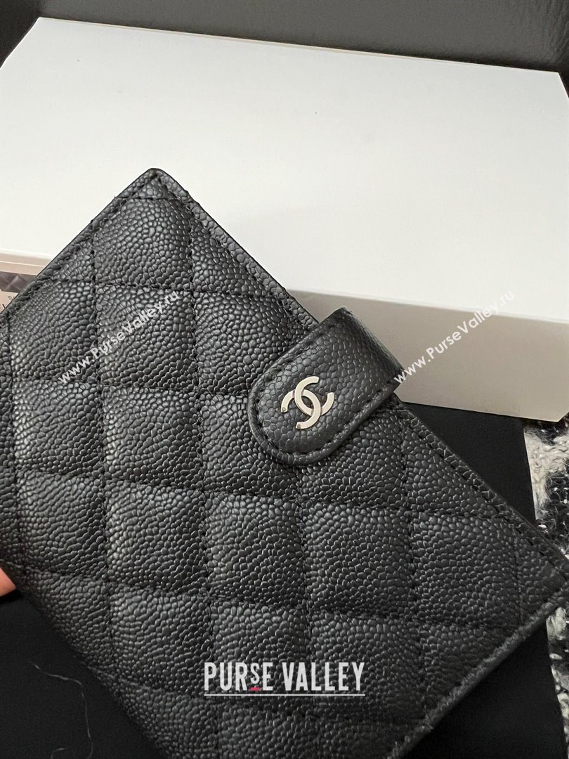 Chanel Quilted Grained Calfskin Passport Cover Black 2024 A96066 (YEZI-240411062)