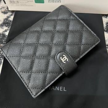 Chanel Quilted Grained Calfskin Passport Cover Black 2024 A96066 (YEZI-240411062)