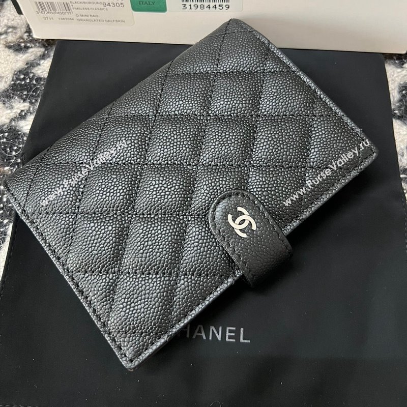 Chanel Quilted Grained Calfskin Passport Cover Black 2024 A96066 (YEZI-240411062)