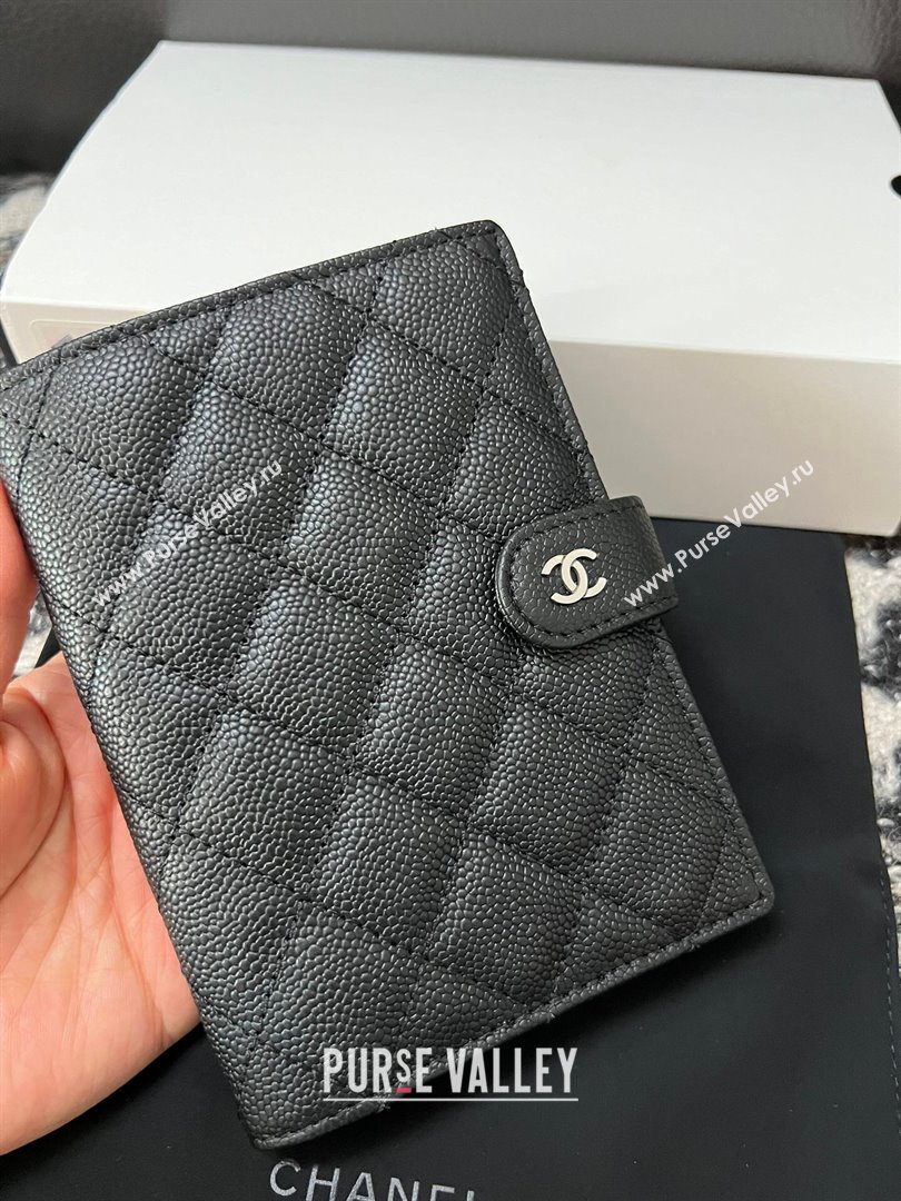 Chanel Quilted Grained Calfskin Passport Cover Black 2024 A96066 (YEZI-240411062)