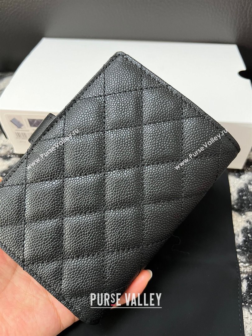 Chanel Quilted Grained Calfskin Passport Cover Black 2024 A96066 (YEZI-240411062)