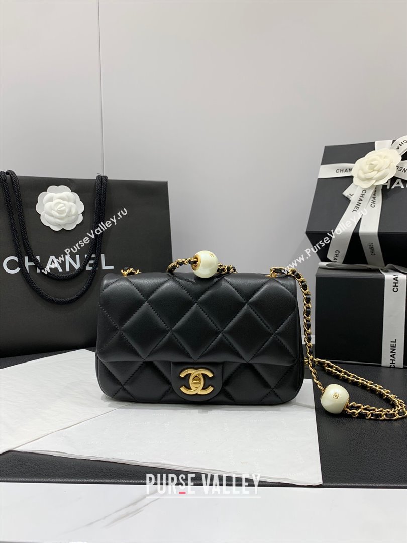 Chanel Lambskin Small Flap Bag with Pearls Chain AS4861 Black 2024 (yezi-240412003)