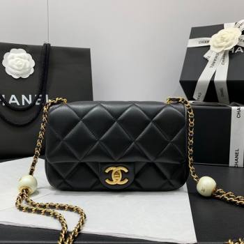Chanel Lambskin Small Flap Bag with Pearls Chain AS4861 Black 2024 (yezi-240412003)
