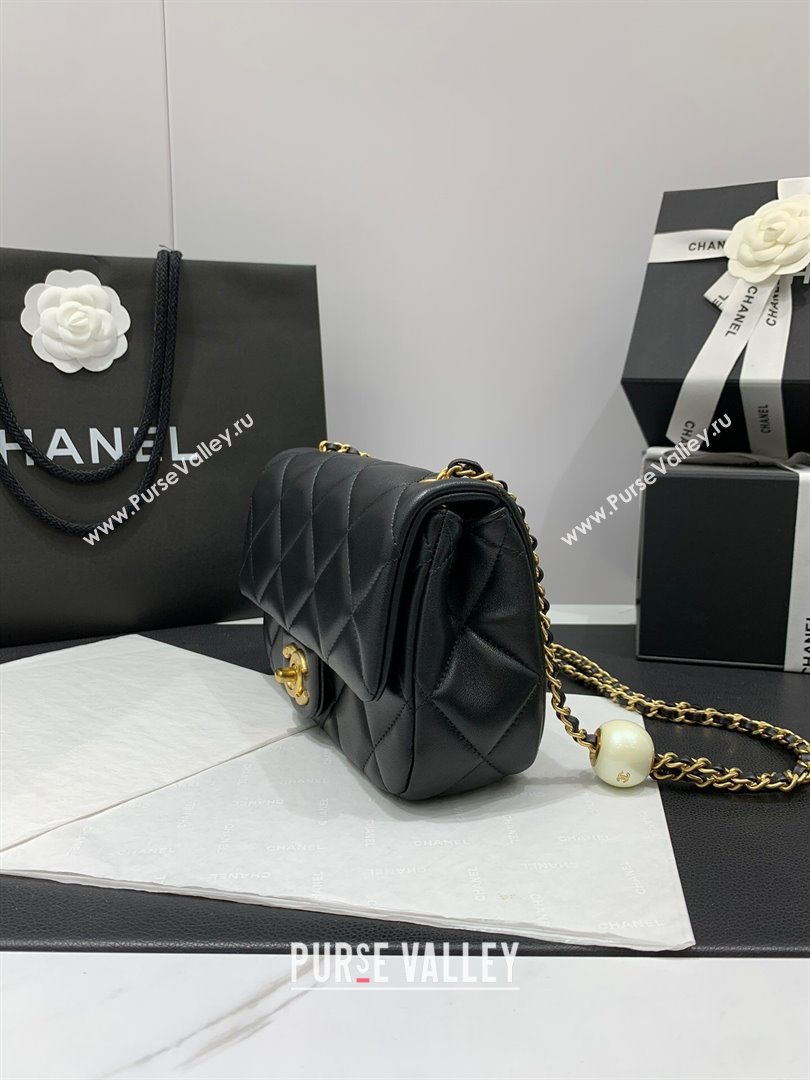 Chanel Lambskin Small Flap Bag with Pearls Chain AS4861 Black 2024 (yezi-240412003)