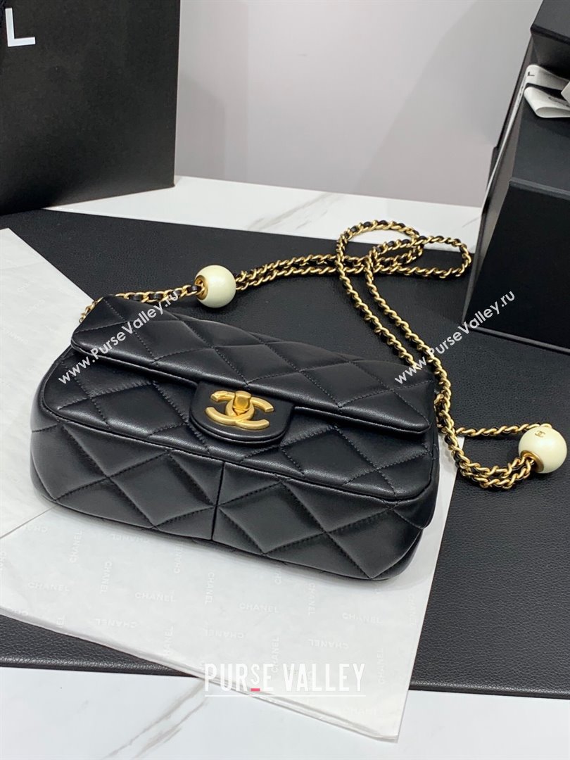 Chanel Lambskin Small Flap Bag with Pearls Chain AS4861 Black 2024 (yezi-240412003)