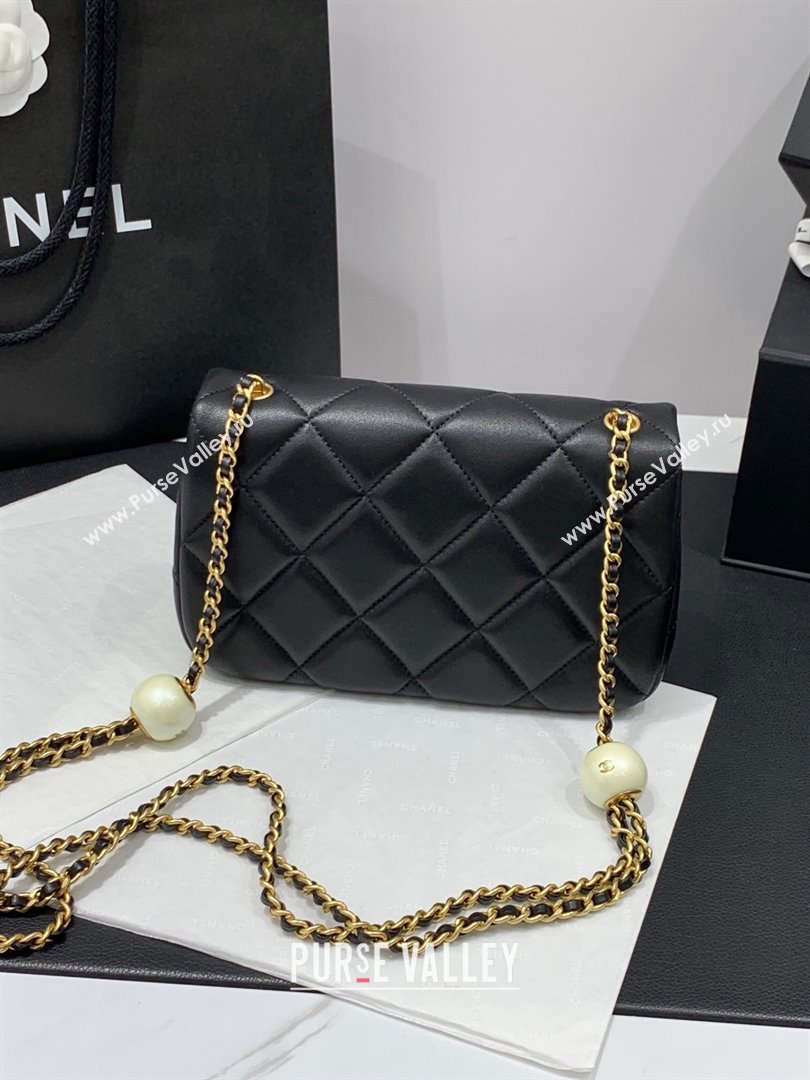 Chanel Lambskin Small Flap Bag with Pearls Chain AS4861 Black 2024 (yezi-240412003)