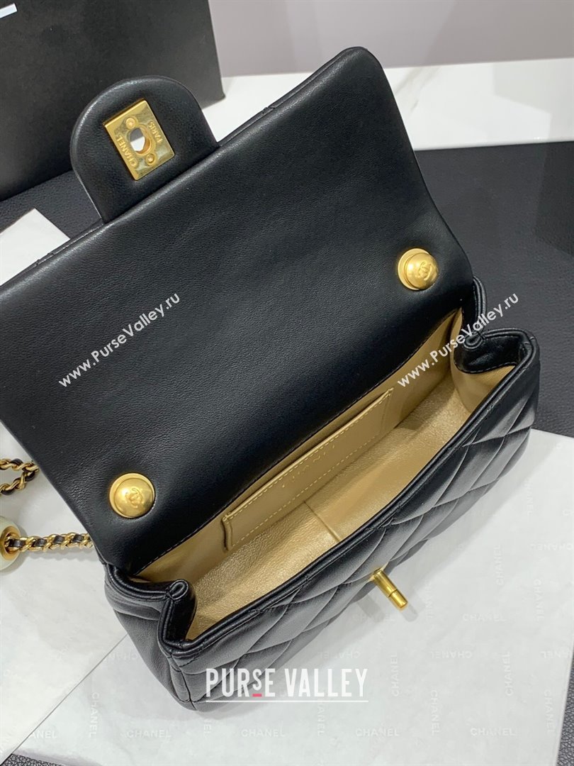 Chanel Lambskin Small Flap Bag with Pearls Chain AS4861 Black 2024 (yezi-240412003)