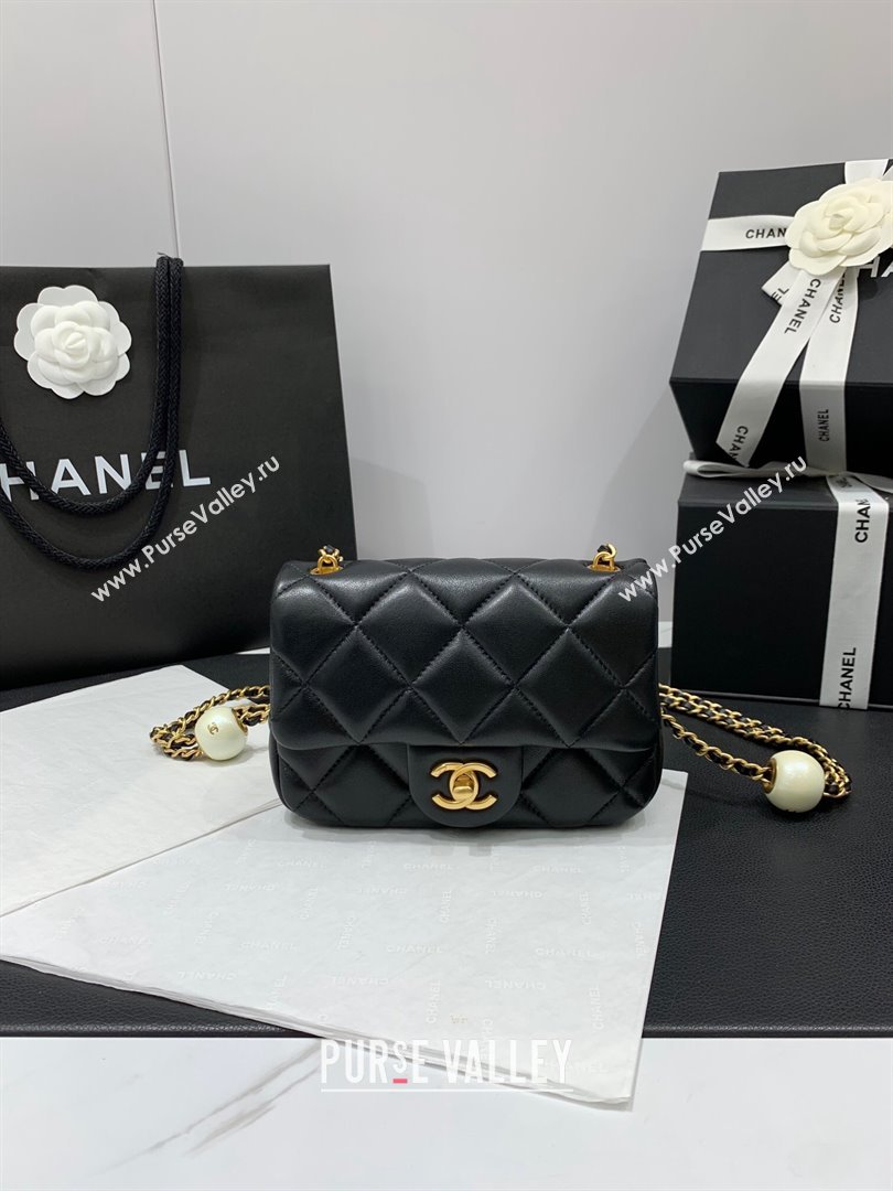 Chanel Lambskin Mini Flap Bag with Pearls Chain AS4868 Black 2024 (yezi-240412001)