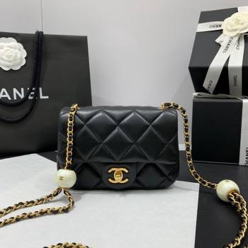 Chanel Lambskin Mini Flap Bag with Pearls Chain AS4868 Black 2024 (yezi-240412001)