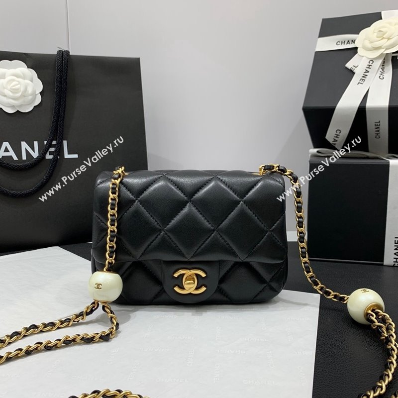 Chanel Lambskin Mini Flap Bag with Pearls Chain AS4868 Black 2024 (yezi-240412001)