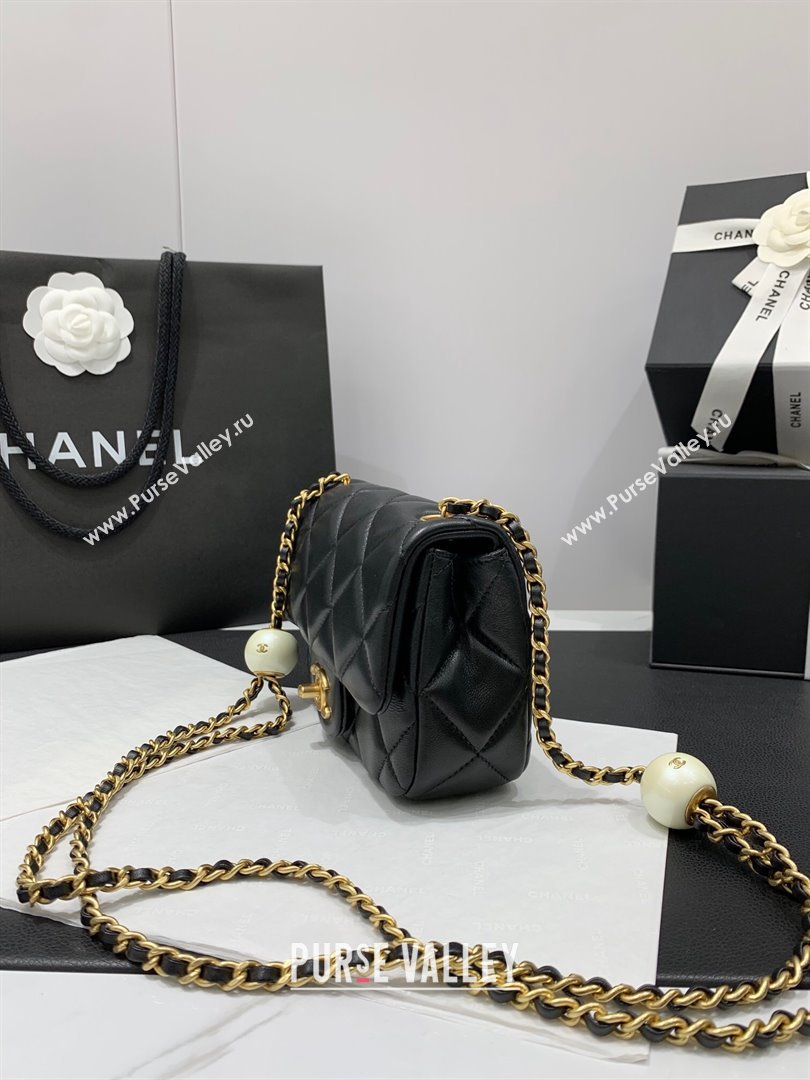 Chanel Lambskin Mini Flap Bag with Pearls Chain AS4868 Black 2024 (yezi-240412001)