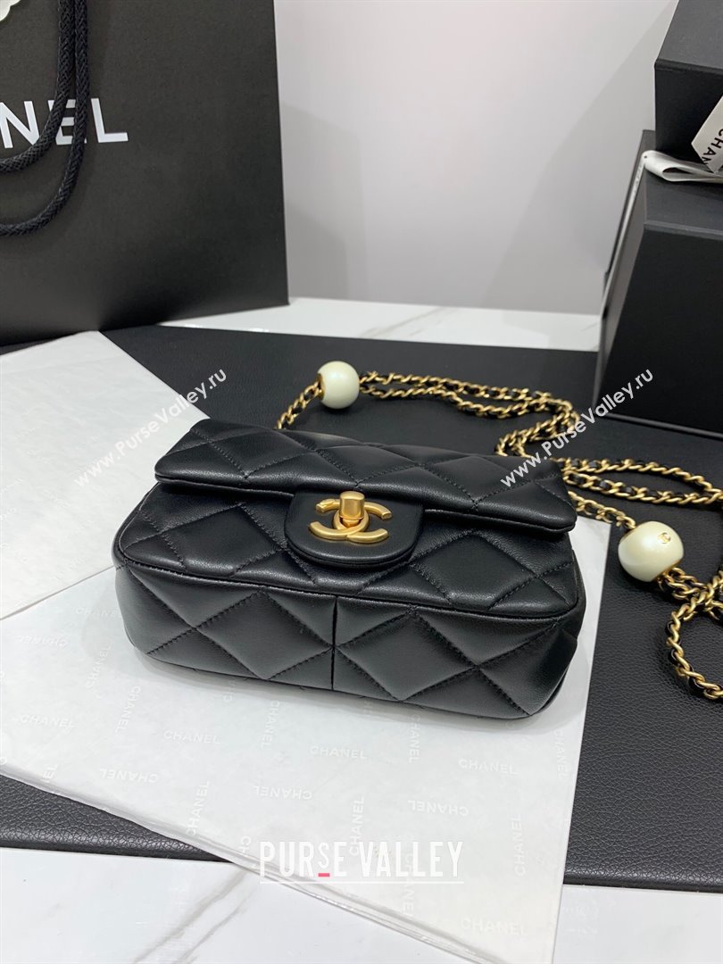 Chanel Lambskin Mini Flap Bag with Pearls Chain AS4868 Black 2024 (yezi-240412001)