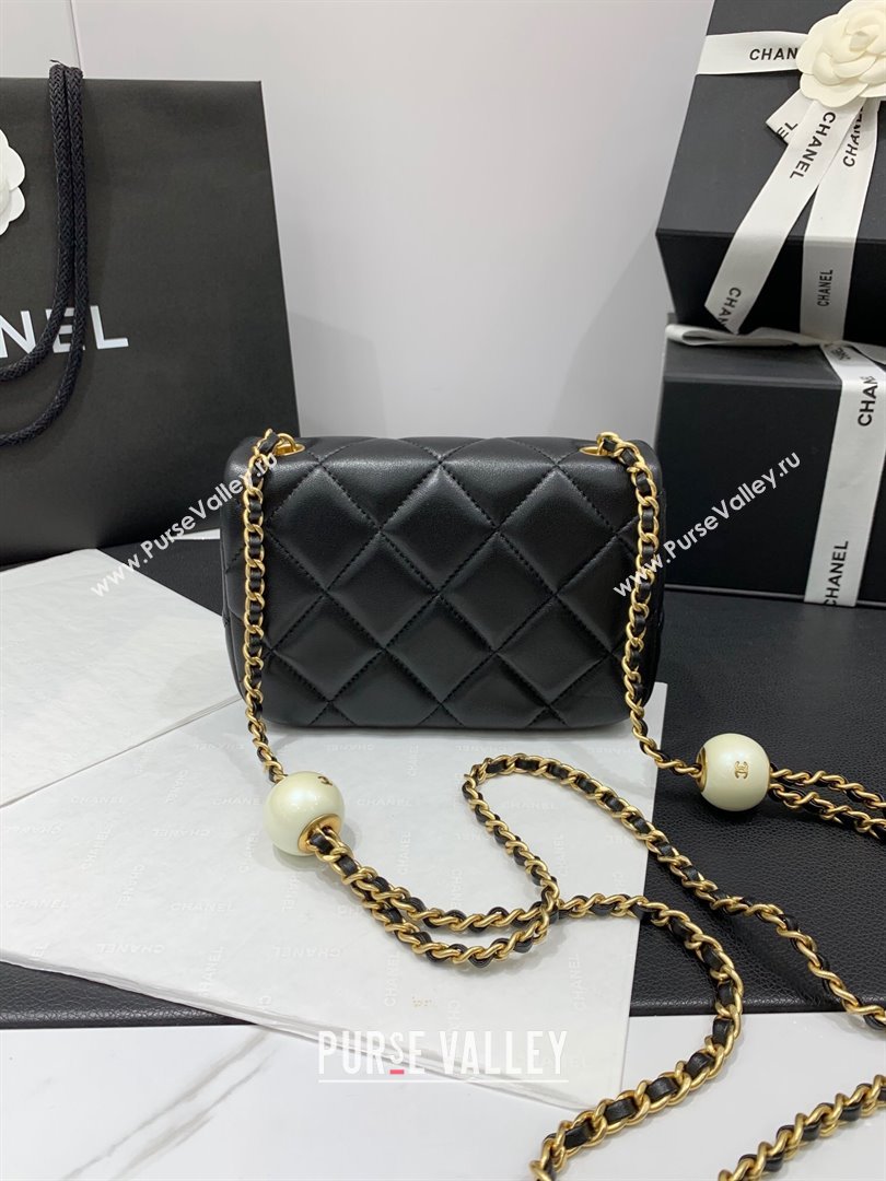 Chanel Lambskin Mini Flap Bag with Pearls Chain AS4868 Black 2024 (yezi-240412001)