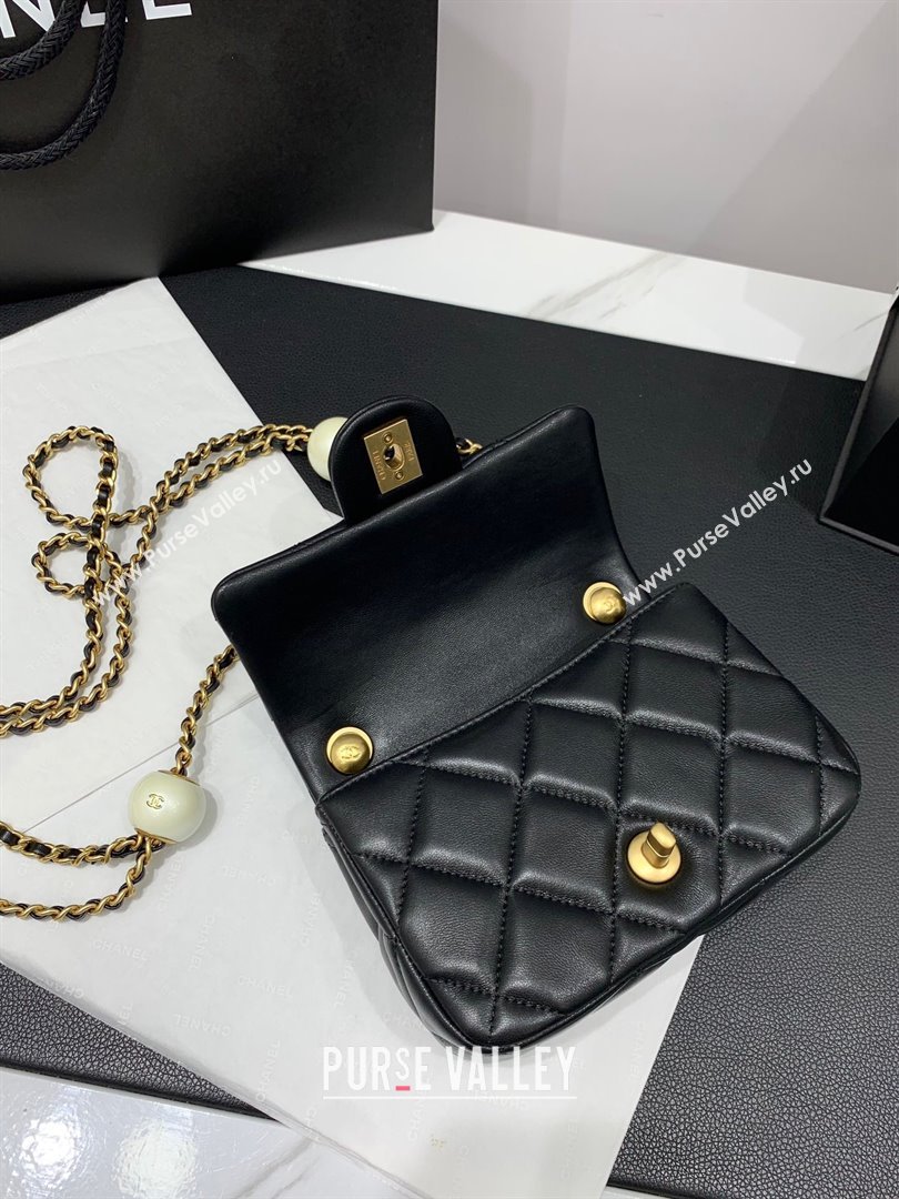 Chanel Lambskin Mini Flap Bag with Pearls Chain AS4868 Black 2024 (yezi-240412001)