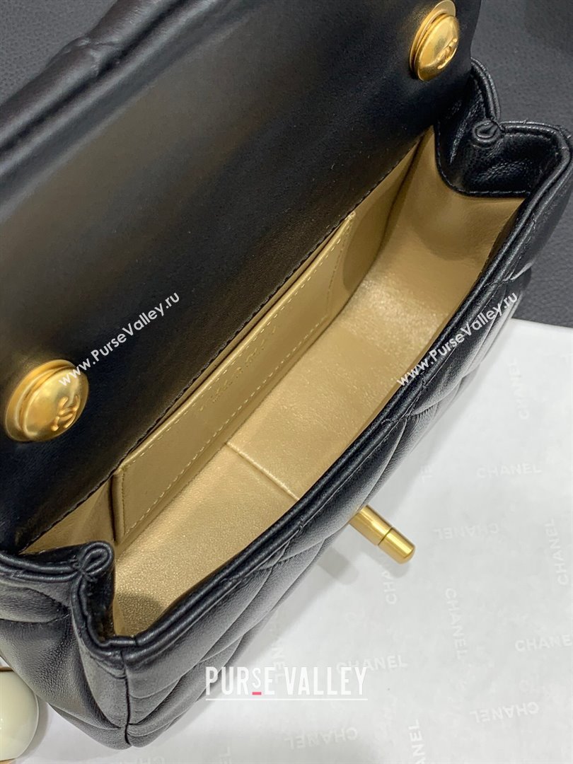 Chanel Lambskin Mini Flap Bag with Pearls Chain AS4868 Black 2024 (yezi-240412001)