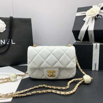 Chanel Lambskin Mini Flap Bag with Pearls Chain AS4868 White 2024 (yezi-240412002)