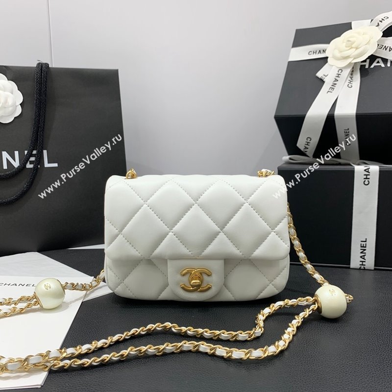 Chanel Lambskin Mini Flap Bag with Pearls Chain AS4868 White 2024 (yezi-240412002)