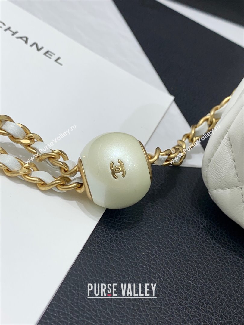Chanel Lambskin Mini Flap Bag with Pearls Chain AS4868 White 2024 (yezi-240412002)