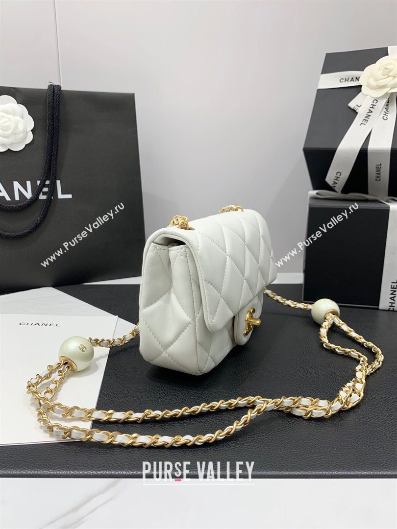 Chanel Lambskin Mini Flap Bag with Pearls Chain AS4868 White 2024 (yezi-240412002)