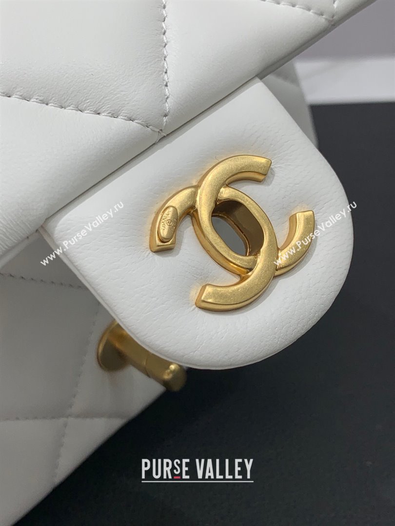 Chanel Lambskin Mini Flap Bag with Pearls Chain AS4868 White 2024 (yezi-240412002)