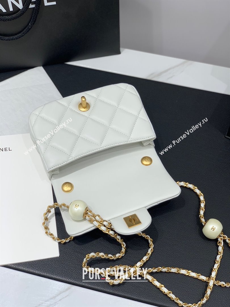 Chanel Lambskin Mini Flap Bag with Pearls Chain AS4868 White 2024 (yezi-240412002)