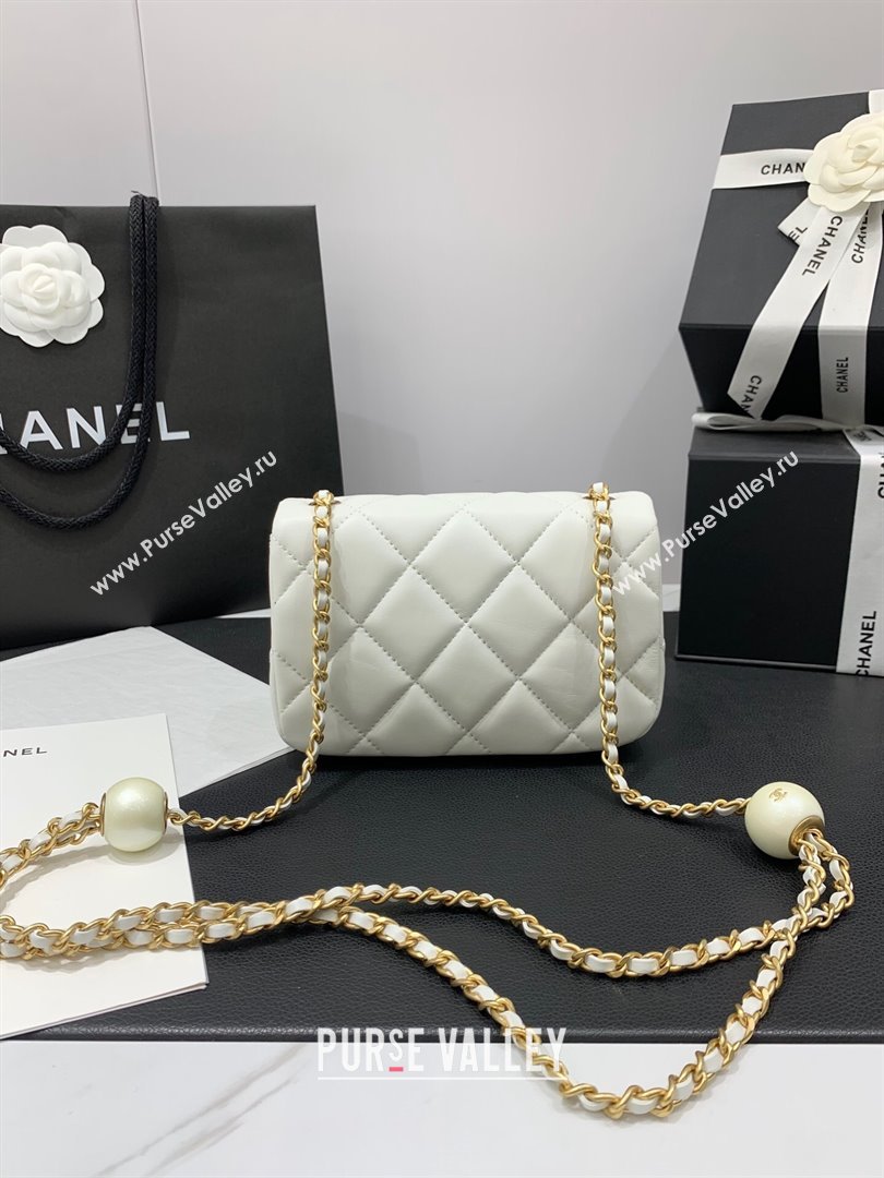Chanel Lambskin Mini Flap Bag with Pearls Chain AS4868 White 2024 (yezi-240412002)