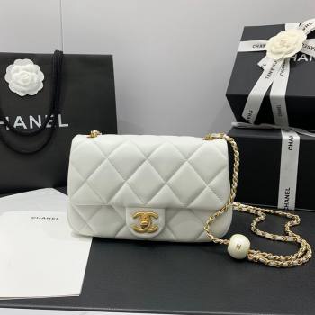 Chanel Lambskin Small Flap Bag with Pearls Chain AS4861 White 2024 (yezi-240412004)