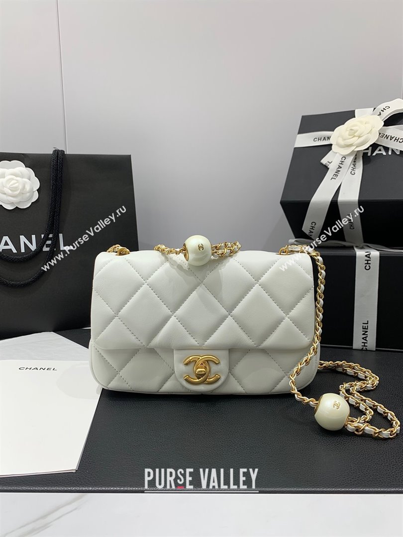 Chanel Lambskin Small Flap Bag with Pearls Chain AS4861 White 2024 (yezi-240412004)