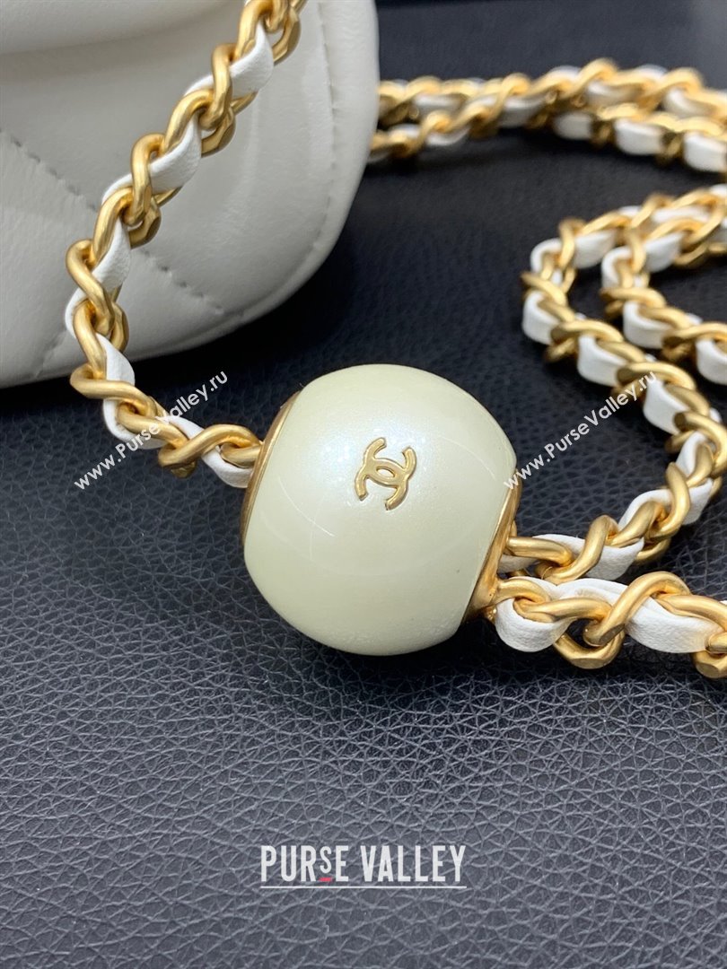 Chanel Lambskin Small Flap Bag with Pearls Chain AS4861 White 2024 (yezi-240412004)