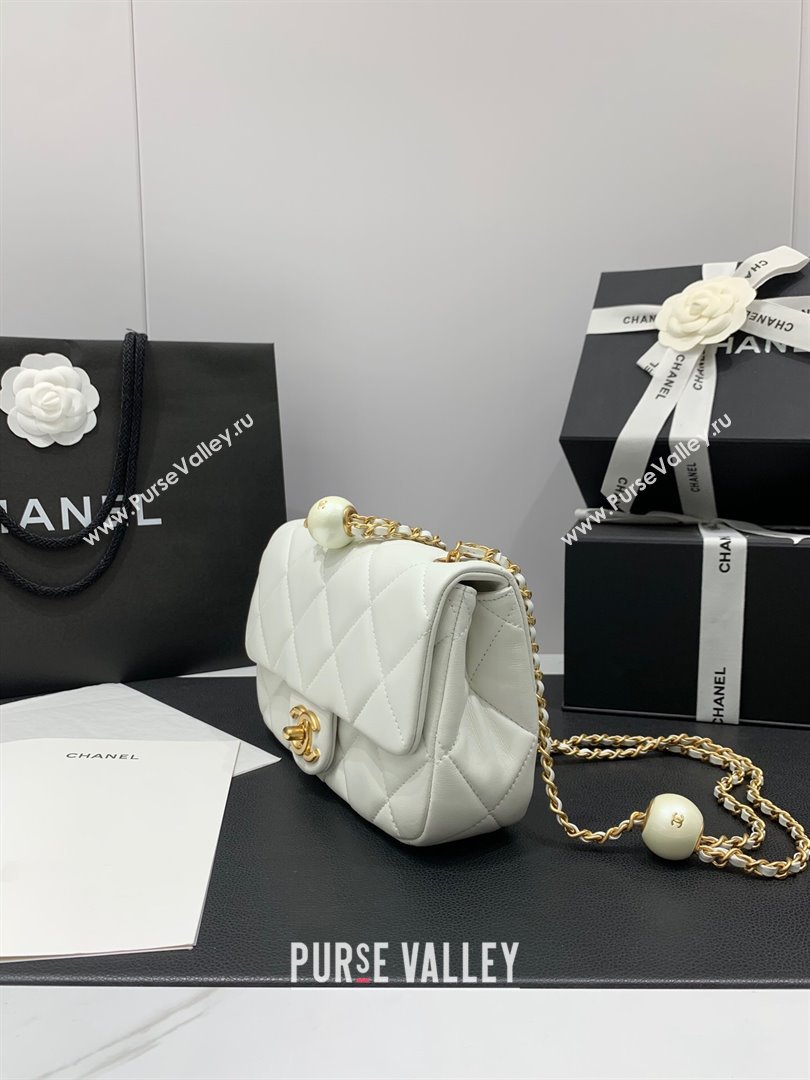 Chanel Lambskin Small Flap Bag with Pearls Chain AS4861 White 2024 (yezi-240412004)