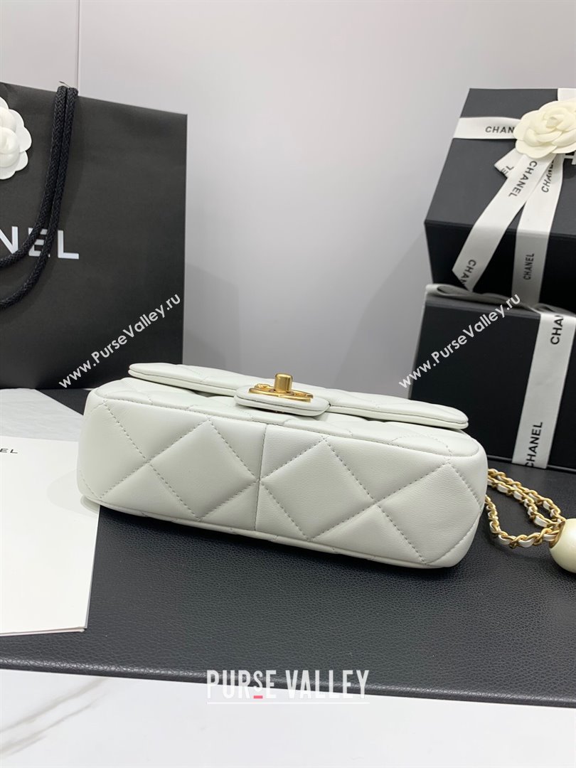 Chanel Lambskin Small Flap Bag with Pearls Chain AS4861 White 2024 (yezi-240412004)