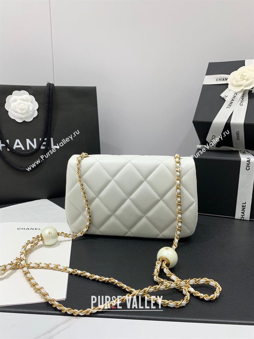 Chanel Lambskin Small Flap Bag with Pearls Chain AS4861 White 2024 (yezi-240412004)