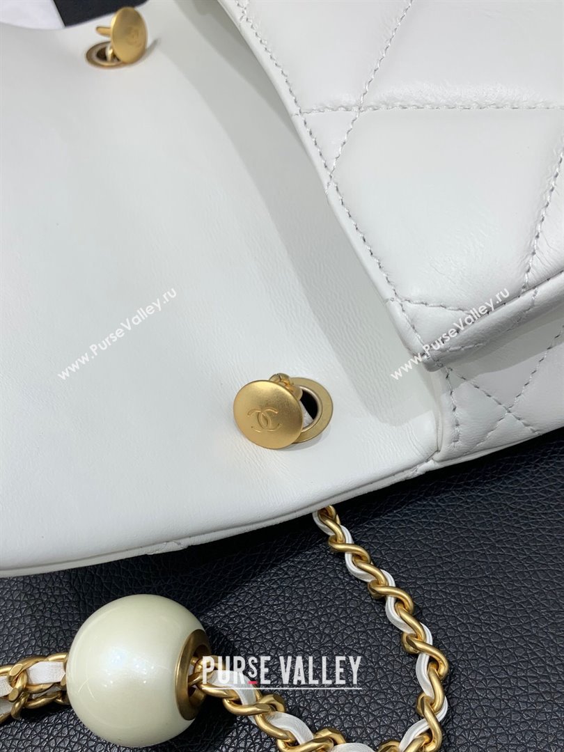 Chanel Lambskin Small Flap Bag with Pearls Chain AS4861 White 2024 (yezi-240412004)