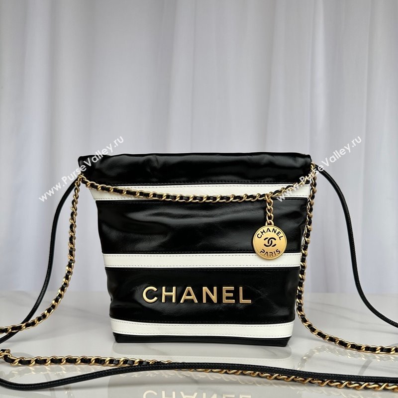 Chanel Shiny Calfskin 22 Mini Shopping Bag AS3980 with Stripes Black 2024 (yezi-240412011)