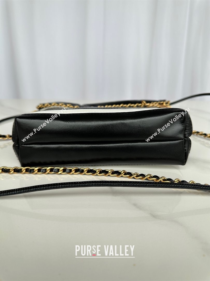 Chanel Shiny Calfskin 22 Mini Shopping Bag AS3980 with Stripes Black 2024 (yezi-240412011)