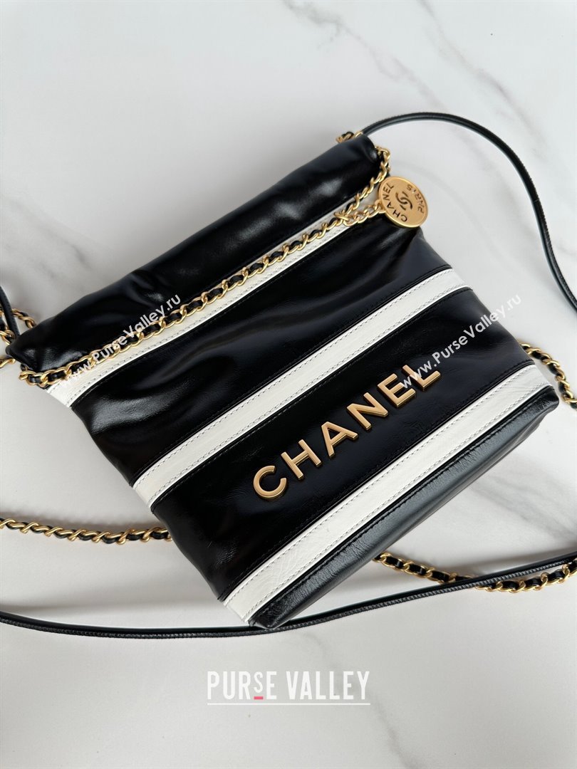 Chanel Shiny Calfskin 22 Mini Shopping Bag AS3980 with Stripes Black 2024 (yezi-240412011)