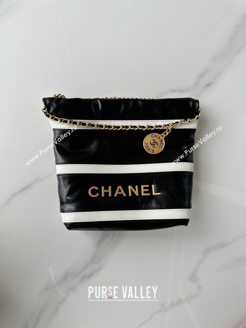 Chanel Shiny Calfskin 22 Mini Shopping Bag AS3980 with Stripes Black 2024 (yezi-240412011)