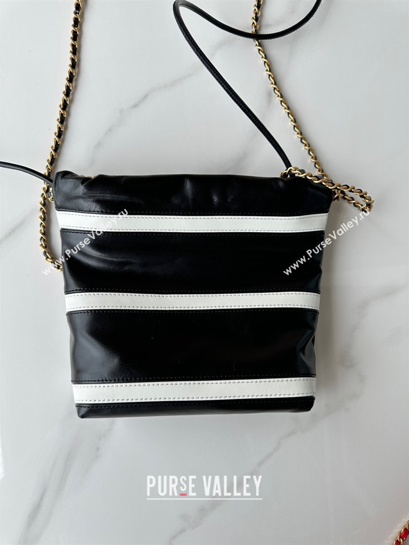 Chanel Shiny Calfskin 22 Mini Shopping Bag AS3980 with Stripes Black 2024 (yezi-240412011)