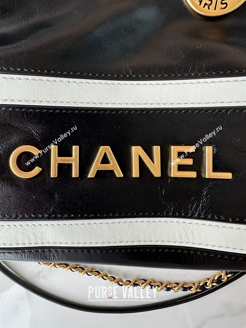 Chanel Shiny Calfskin 22 Mini Shopping Bag AS3980 with Stripes Black 2024 (yezi-240412011)