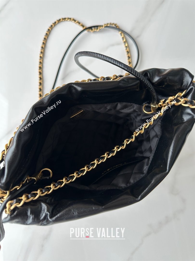 Chanel Shiny Calfskin 22 Mini Shopping Bag AS3980 with Stripes Black 2024 (yezi-240412011)