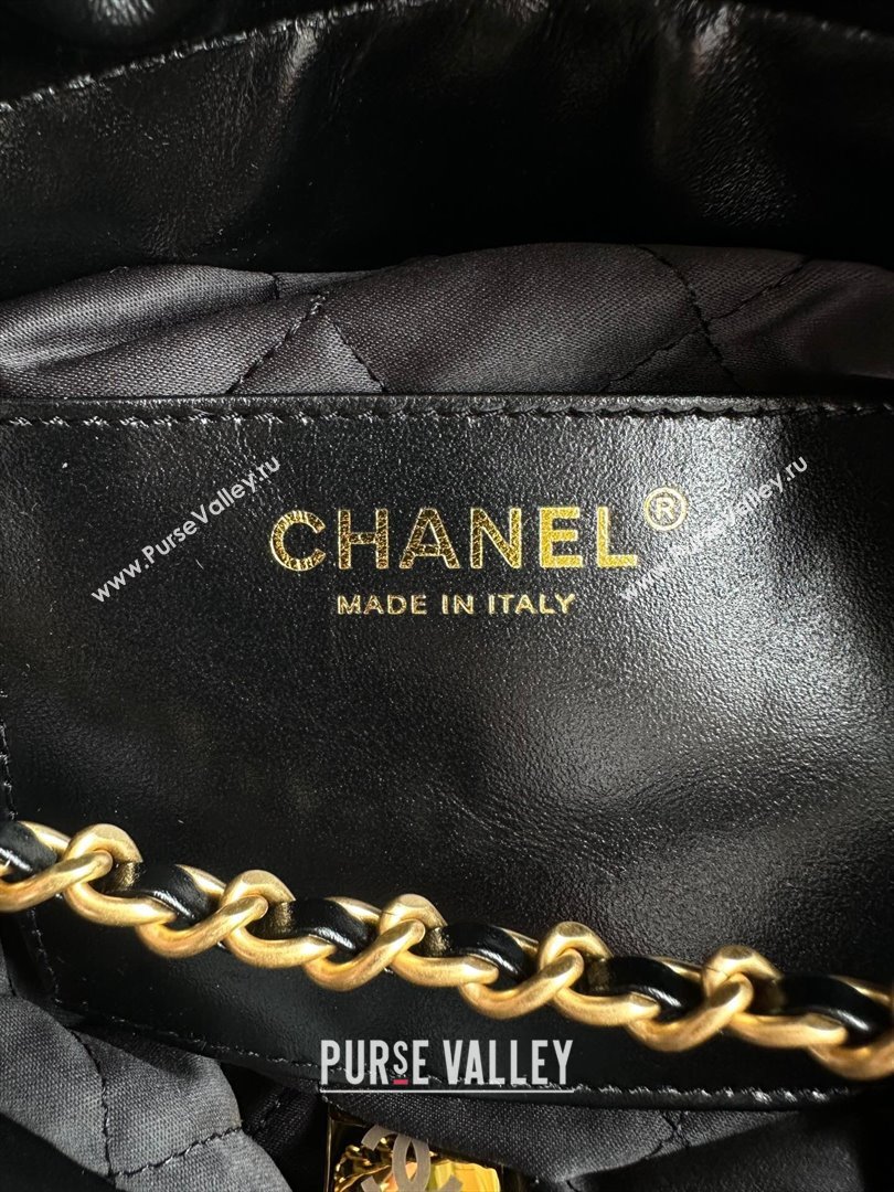Chanel Shiny Calfskin 22 Mini Shopping Bag AS3980 with Stripes Black 2024 (yezi-240412011)