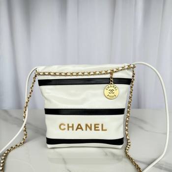 Chanel Shiny Calfskin 22 Mini Shopping Bag AS3980 with Stripes White 2024 (yezi-240412012)