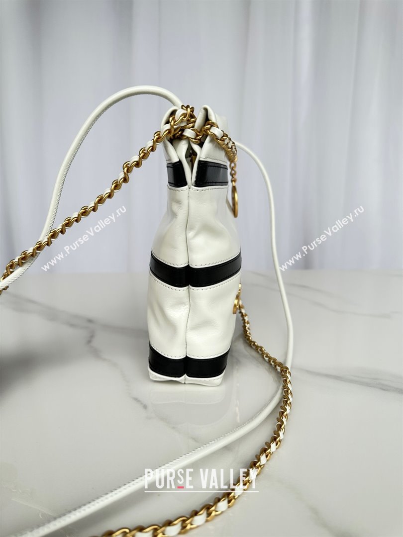 Chanel Shiny Calfskin 22 Mini Shopping Bag AS3980 with Stripes White 2024 (yezi-240412012)