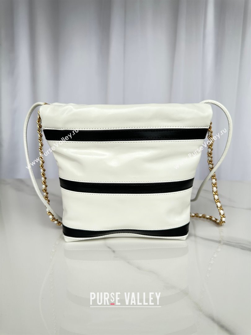 Chanel Shiny Calfskin 22 Mini Shopping Bag AS3980 with Stripes White 2024 (yezi-240412012)