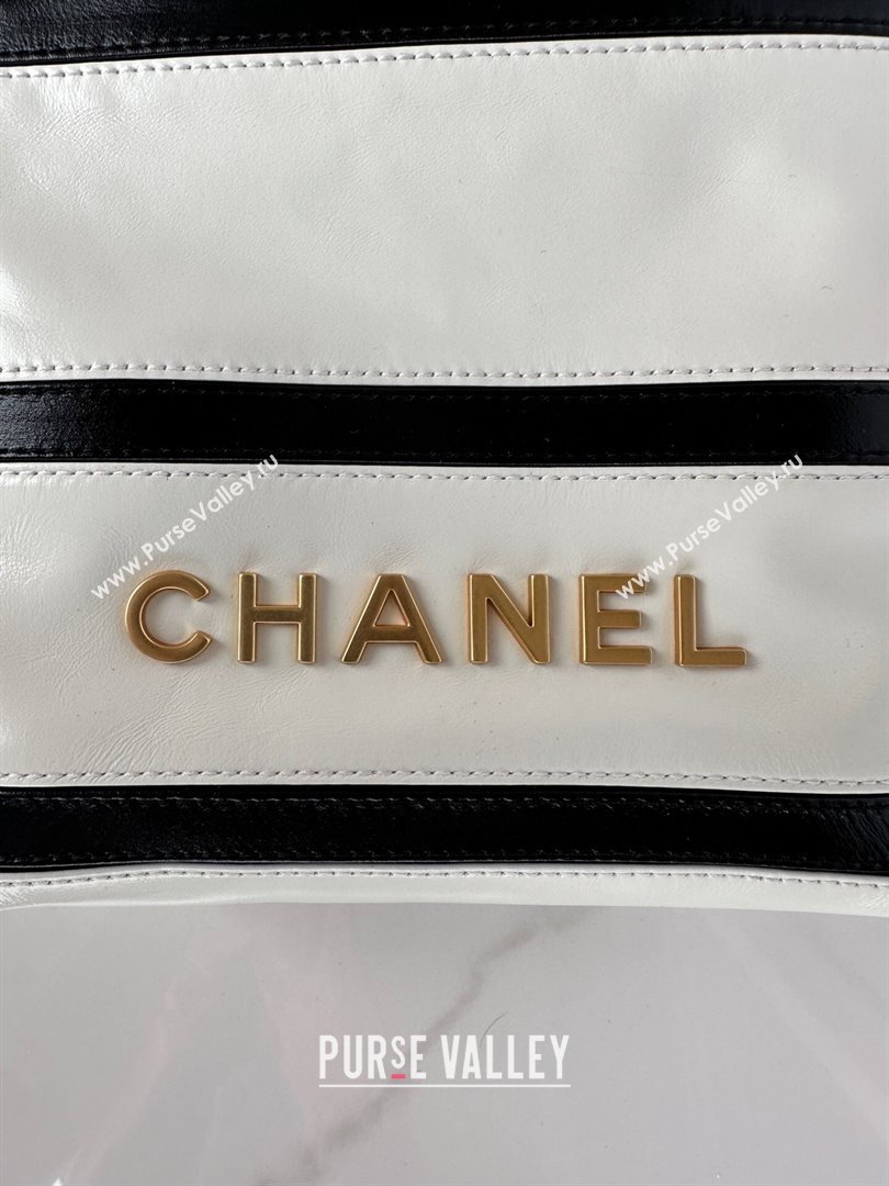 Chanel Shiny Calfskin 22 Mini Shopping Bag AS3980 with Stripes White 2024 (yezi-240412012)
