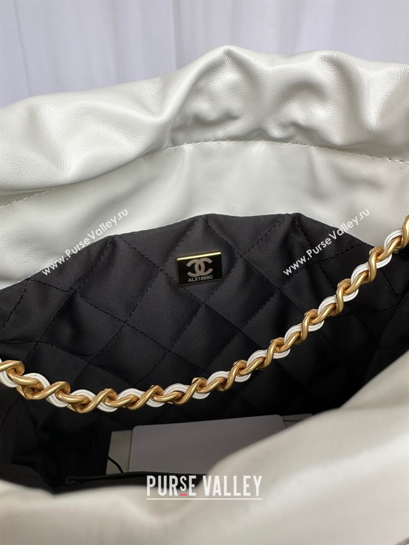 Chanel Shiny Calfskin 22 Mini Shopping Bag AS3980 with Stripes White 2024 (yezi-240412012)