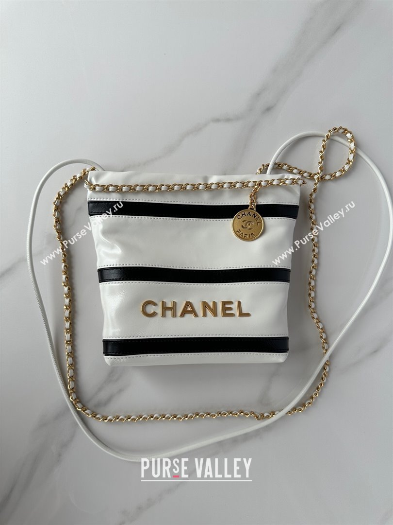 Chanel Shiny Calfskin 22 Mini Shopping Bag AS3980 with Stripes White 2024 (yezi-240412012)