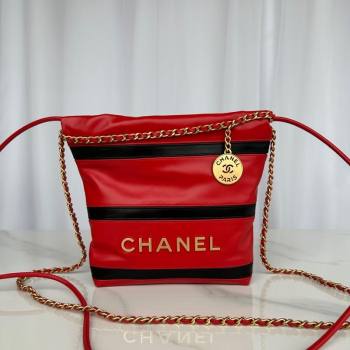 Chanel Shiny Calfskin 22 Mini Shopping Bag AS3980 with Stripes Red 2024 (yezi-240412013)