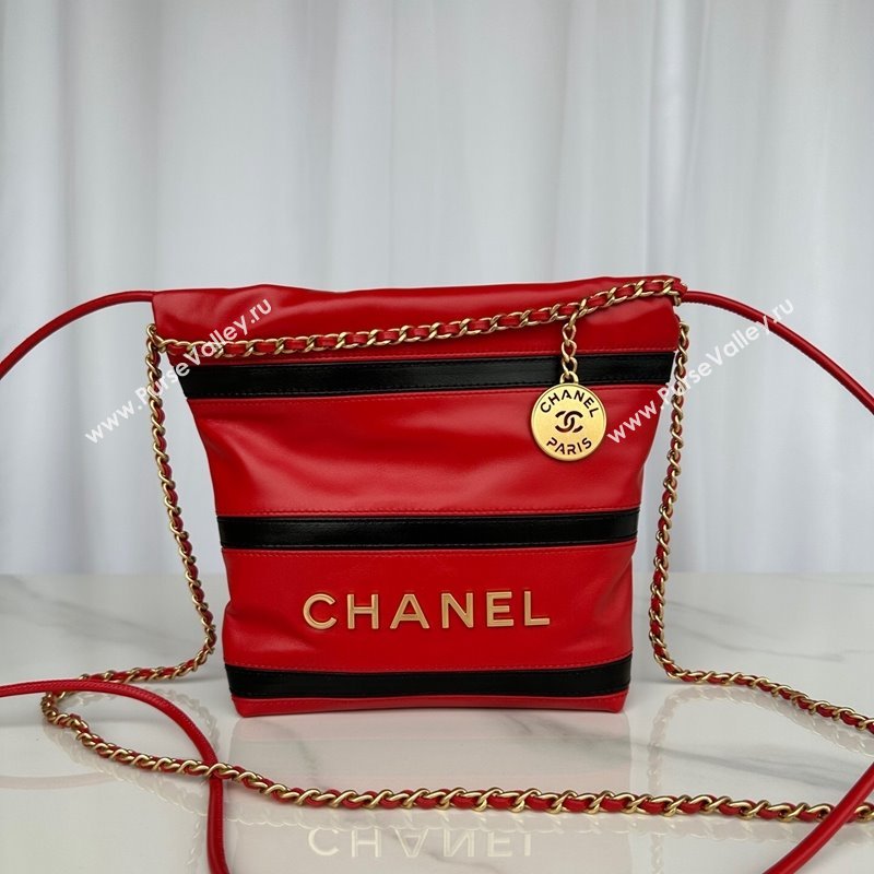 Chanel Shiny Calfskin 22 Mini Shopping Bag AS3980 with Stripes Red 2024 (yezi-240412013)
