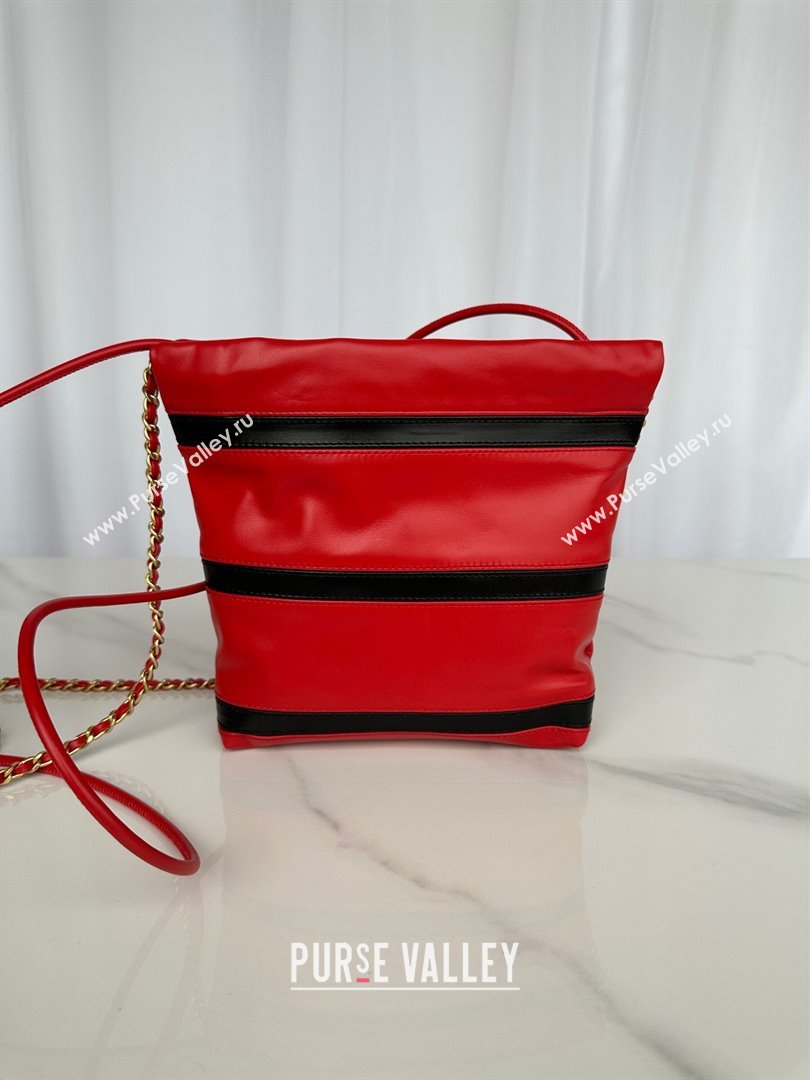Chanel Shiny Calfskin 22 Mini Shopping Bag AS3980 with Stripes Red 2024 (yezi-240412013)